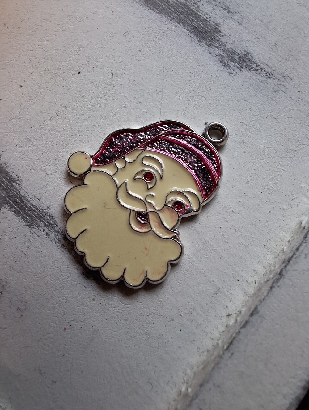 VINTAGE SPENCER STERLING SILVER &  ENAMEL SANTA CLAUS CHARM  1974 Christmas